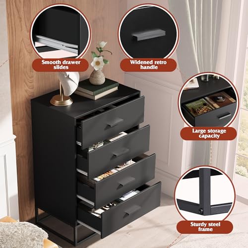 Black Dresser for Bedroom with 4 Drawers