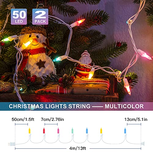2PACK 50 Count 13FT Multicolor Mini String Lights with White Wire