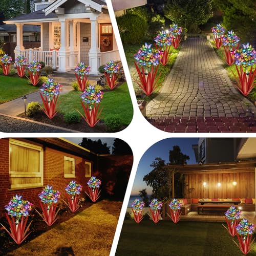 Solar Metal Agave Butterfly Flower Stick Garden Sculpture (3 Count)