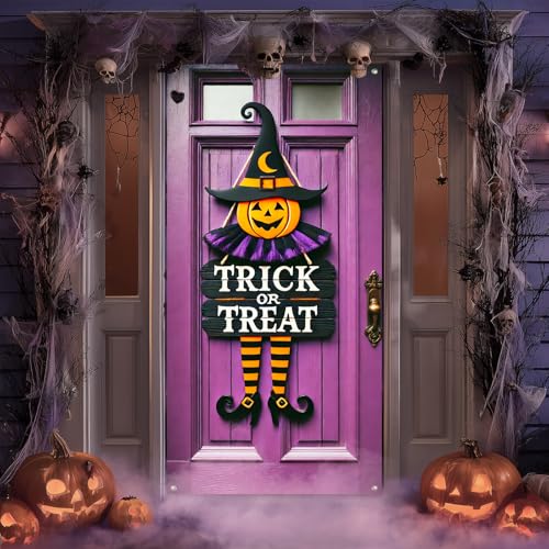 Halloween Door Cover Trick Treat Witch 35x71 Inch Polyester