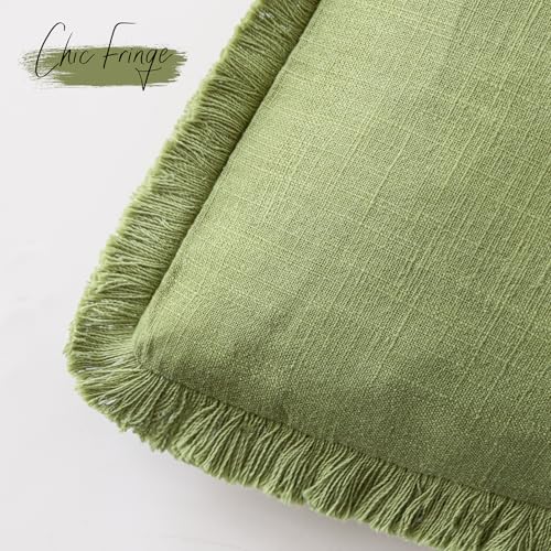 Decorative Linen Fringe Throw Pillow Covers 20×20 Lush Green (2 Count)