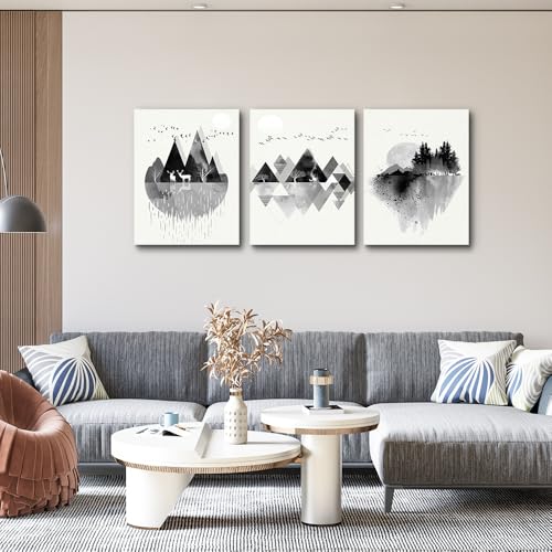 Canvas Wall Art For Living Room Wall Decor For Bedroom Office Decoration Black And White Abstract Wall Painting Geometry Mountain Prints Wall Pictures Artworks Room Home Decor 3 Piece (3 Count)
