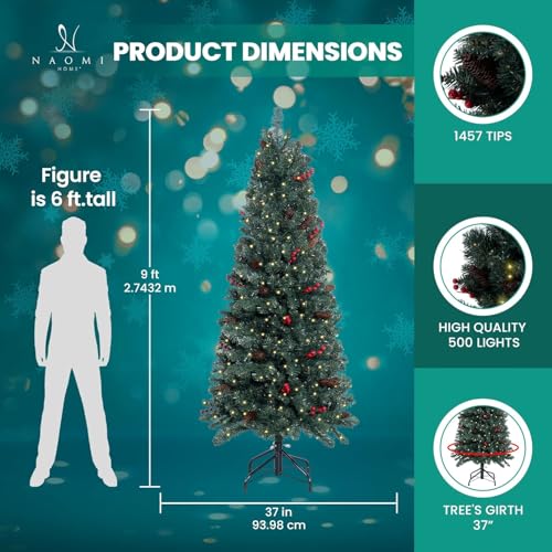 9ft Pencil Christmas Tree with Lights