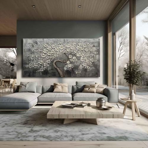Flower Tree Wall Art Painting for Living Room White Botanical Picture for Bedroom Office Kitchen Home Decor Wall 30x60 Inches