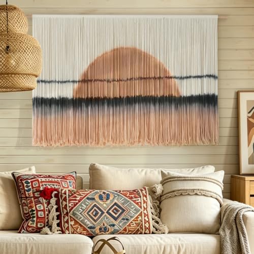 Macrame Wall Hanging Dip Dye Sunset Boho Wall Decor Fiber Art 57" W*35" L