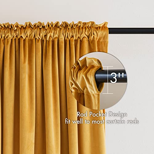 Mustard Yellow Blackout Velvet Curtains Drapes 84 Inch Long 52"x84" (2 Count)