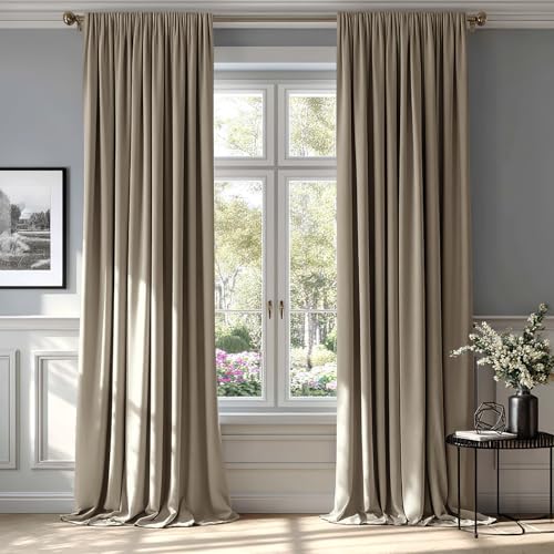 Taupe Blackout Velvet Curtains Drapes 108 Inch Long 52"x108" Bedroom (2 Count)