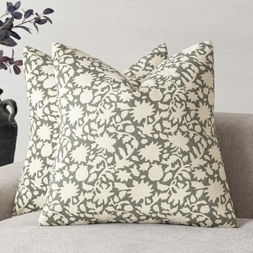 Set of 2 Decorative Neutral Floral Throw Pillow Covers Accent Farmhouse Cushion Covers Boho Vintage Pillowcase for Couch Sofa Bedroom Living Room Home Decor (2 Count)