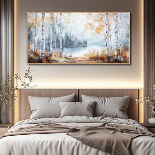 Large Wall Art For Living Room Canvas Wall Decor For Bedroom Office Decorations Trees Forest Landscape Painting Lake view Wall Pictures Home Decor Printing Artwork Wood Framed 30x60 In