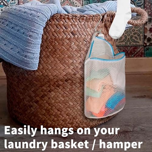 3Pcs Hanging Laundry Bags for Socks with S Hooks (3 Count)
