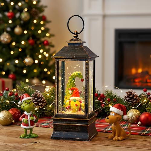 Christmas Snow Globe Lantern Water Glittering Xmas Gnome with Whimsical Christmas Tree