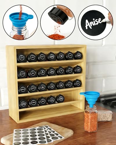 4 Tier Spice Rack Organizer for Cabinet with 28 Plastic Spice Jars