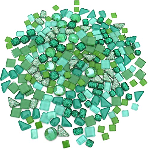1.1LB Green Mixed Irregular Crystal Glass Mosaic Tiles for Crafts (17.6 Ounce)
