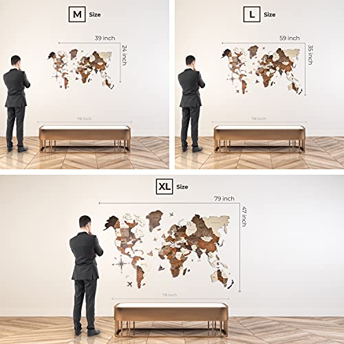 Handmade 3D Wood World Map Wall Art Large Wall Decor Track Your World Travels