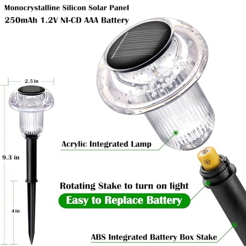 Solar Lights Outdoor 12 Pack Pathway Lights 6000K LED Waterproof Cold White Mushroom Shape for Garden Driveway Walkway Landscape Path Lawn Yard Decor (12 Count)