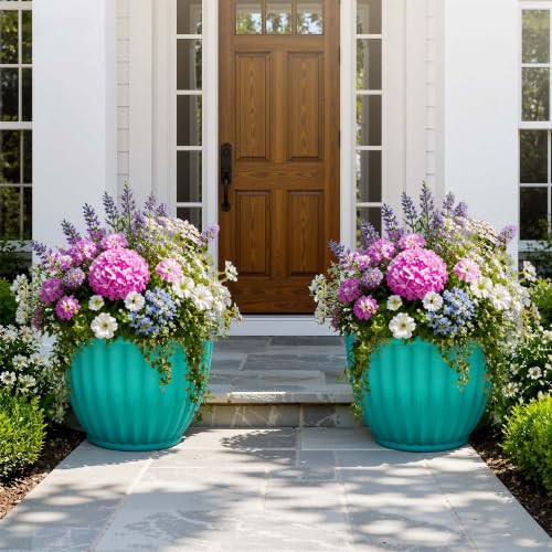 Autodaya 15" Large Planters For Outdoor Plants Set Of 2 Plastic Flower Pots (2 Count)