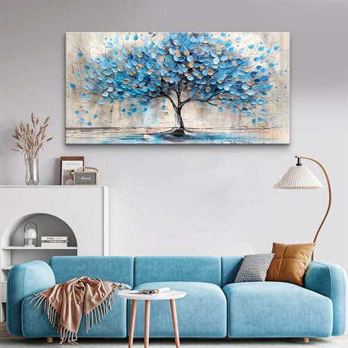 Textured Abstract Wall Pictures Artwork Wall Decor For Living Room Framed Canvas Wall Art For Bedroom Office Decor Blue Tree Paintings Panoramic Landscape Prints Home Decor Ready to Hang