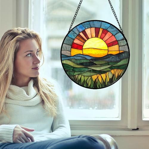 Sunset Gradient Stained Glass Window Hanging Suncatche Gift for Women 6.3"