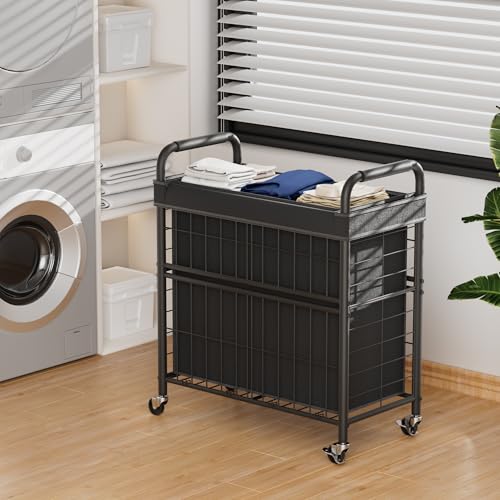 145L Rolling laundry Sorter Hamper Basket 3 Section with Wheels