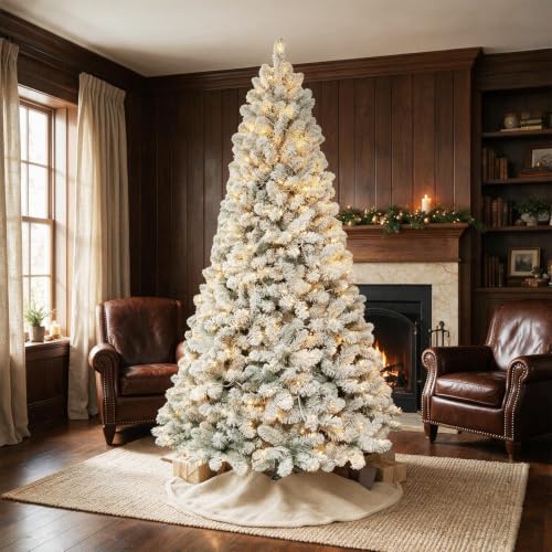 7 ft Prelit Snow Flocked Christmas Tree with 300 Warm White LEDs