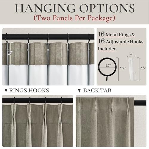 Grey Green Blackout Linen Curtains 102 Inches Long for Living Room Bedroom (2 Count)