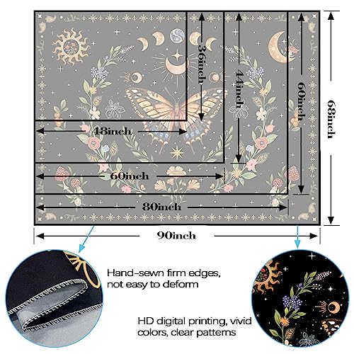 Boho Butterfly Tapestry Flower Moon Wall Tapestry