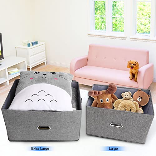 Large Linen Fabric Foldable Storage Bins with Removable Lid and Handles