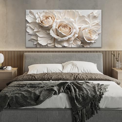 Modern White Flower Canvas Wall Art Decor For Living Room 24" X 48"