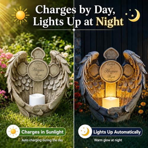 Solar Angel Wings Memorial Statue with LED Candle & Cross