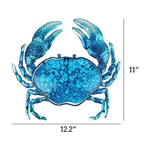 Crab Wall Decor Outdoor Metal Bathroom Hanging Art Glass Blue Ocean Theme Decorations for Home