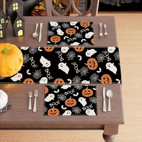 Halloween Ghost Pumpkin Placemats Set of 4 Table Decor 12x18 Inch (4 Count)