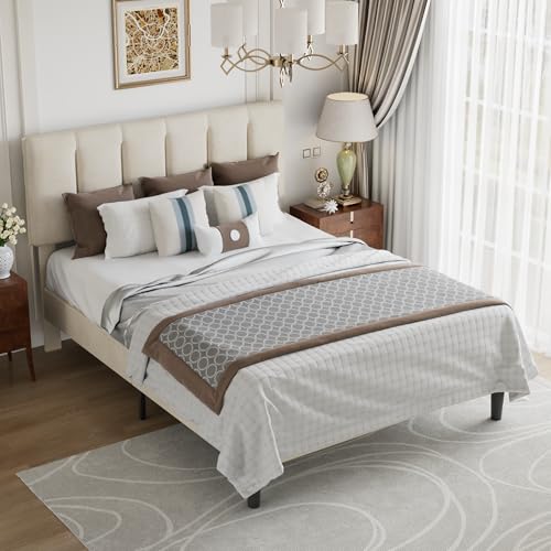 Full Size Bed Frame with Upholstered Headboard
