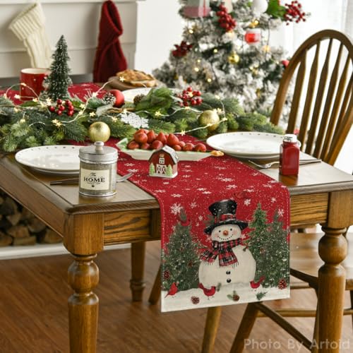 Snowman Christmas Table Runner Home Party Decor 13x60 Inch