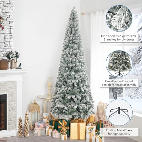 Salzburg 7.5ft Frosted Prelit Slim Artificial Christmas Tree with 1102 Branch Tips