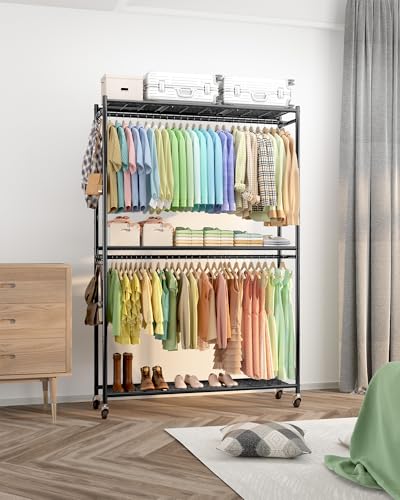 Clothes Rack 45.2" x 12.2" x 79.5" Clothing Rack with Shelves & Wheels