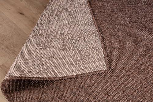 Indoor and Outdoor Runner Rug Brown Solid Boho Woven Design Easy (14 Sq Ft)