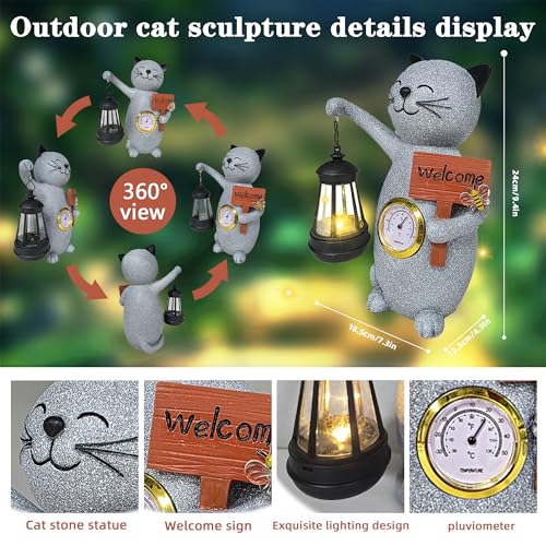 Solar Cat Outdoor Statues for Garden