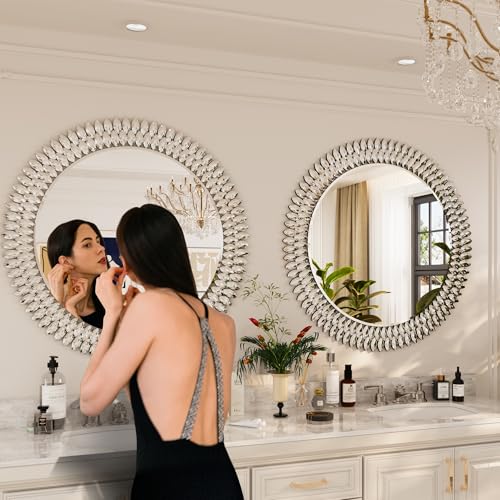36" Jeweled Luxury Round Decorative Wall Mirror