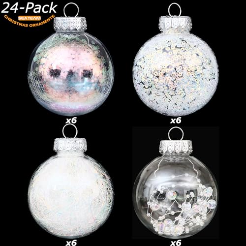 24 Pack Clear Christmas Ball Ornaments with Fillers (24 Count)