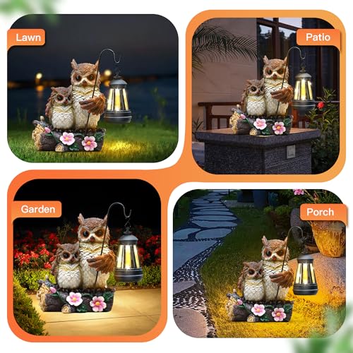 Garden Owls Statue with Solar LED Lantern