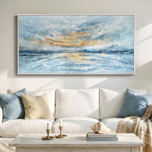 Large Framed Coastal Abstract Wall Art for Living Room