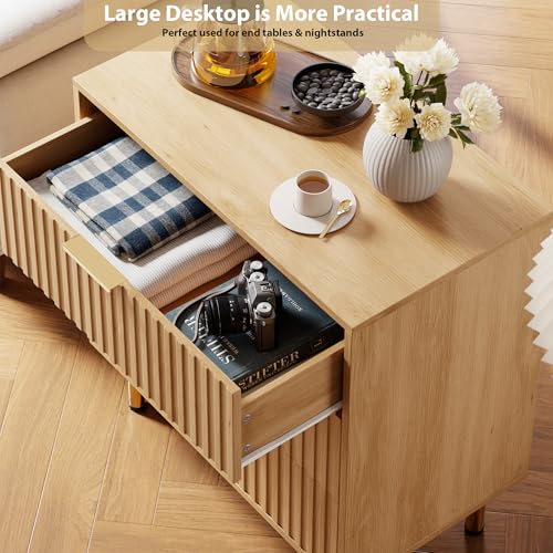 Fluted Natural 3 Drawer Dresser for Bedroom with Deep Drawers