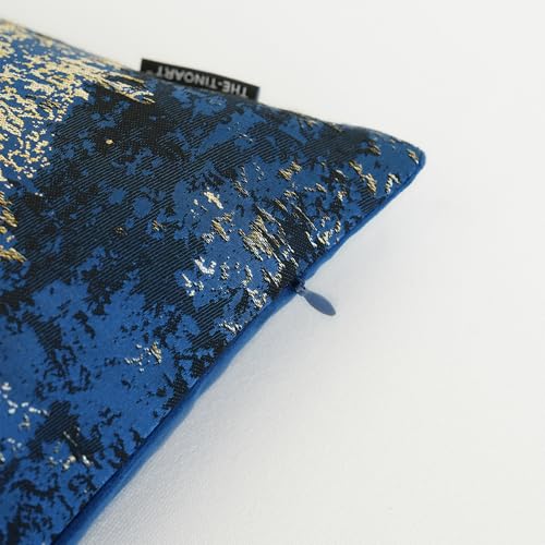 Navy Champagne Metallic Jacquard Throw Pillow Cover 20x20 Velvet Back Modern Glam Sofa Decor