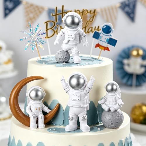 Silver White Astronaut Figurines Statue Set of 4 (4 Count)