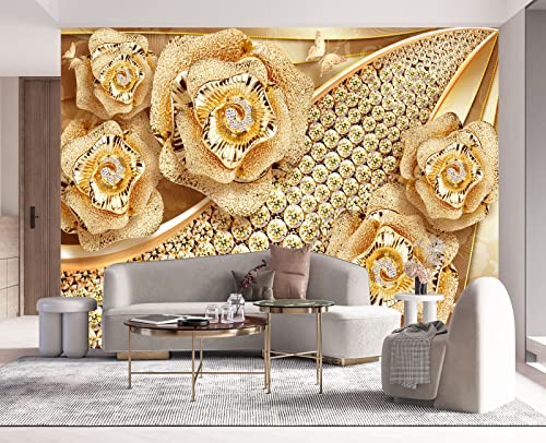 Golden Jewelry Diamond Rose Butterfly wall Mural Wallpaper for Bedroom 178" x 117" (144.6 Sq Ft)