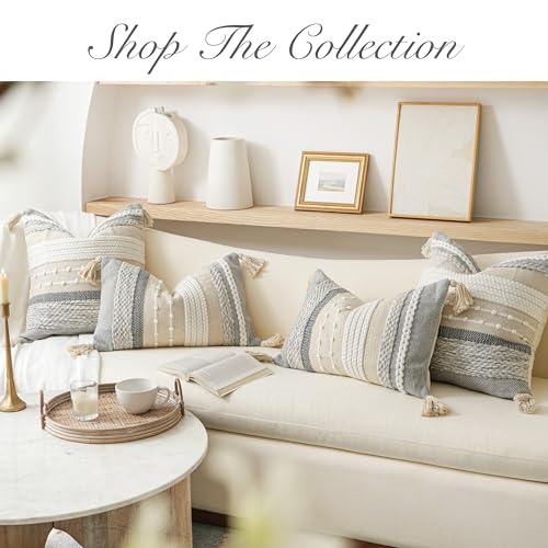 Decorative Lumbar Throw Pillow Cover 14x24 Boho Gray Accent Cushion for Couch Sofa Farmhouse Pillowcase for Bedroom Living Room Home Décor Cover ONLY