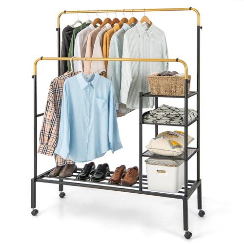 Rolling Double Rods Garment Rack