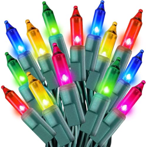Multicolor Christmas Lights String 25FT 100 Count Incandescent Bulbs Mini Lights with Green Wire for Christmas Tree