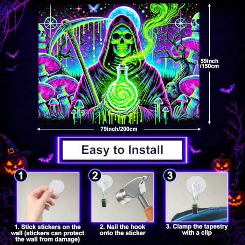 Halloween UV Tapestry Grim Reaper Bedroom Decor 78 x 59 Inch