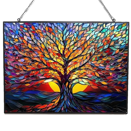 Rectangle Tree of Life Stained Glass Window Hanging